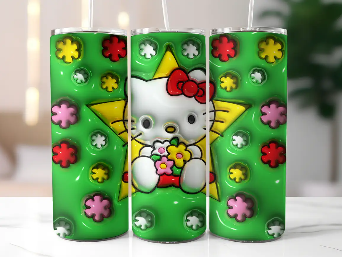 tumb-3d-green-hello-kitty Tumbler - 3D green Hello Kitty - Слика 1