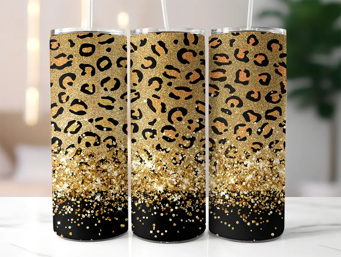 tumb-leopard-gold-glitter Tumbler - Leopard gold glitter - Слика 1